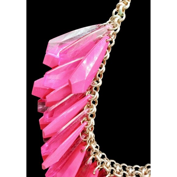Bold Pink Statement Necklace Faceted Acrylic Drops Chunky Bib Adjustable Y2K 'N' - Picture 3 of 13